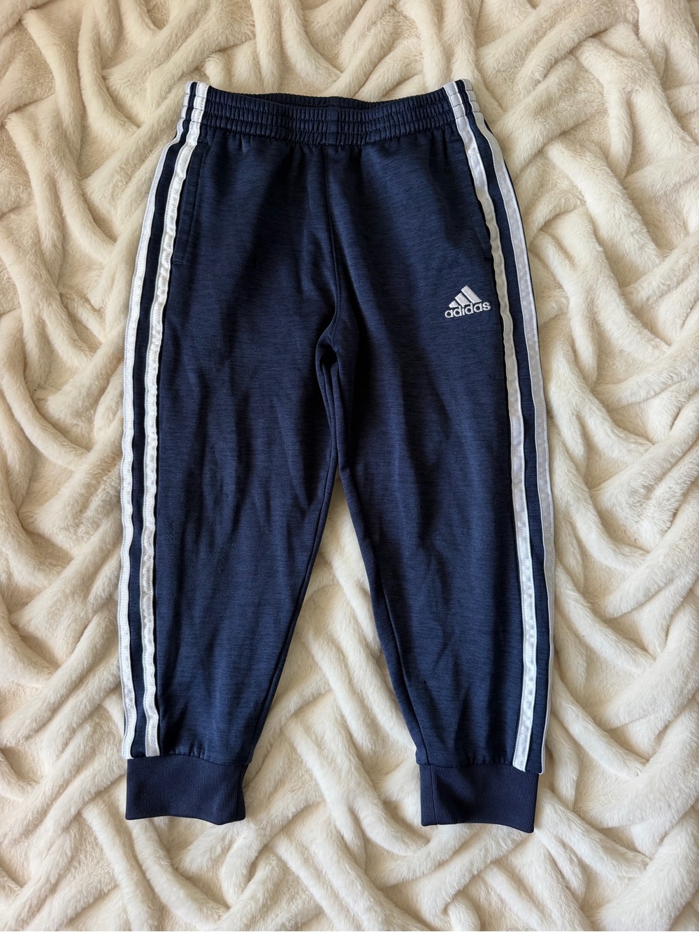 adidas Navy Joggers with White Side Stripes - Kids
